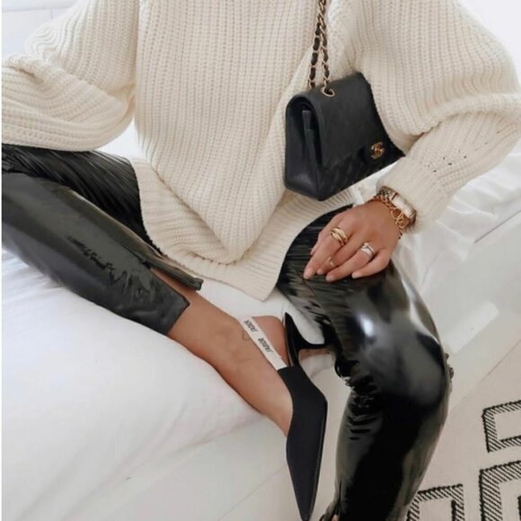 Zara Faux Vinyl Blogger Favorite Black Leggings Pants NWT Size Medium - Picture 6 of 16